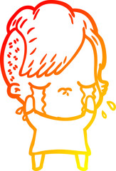 warm gradient line drawing cartoon crying girl