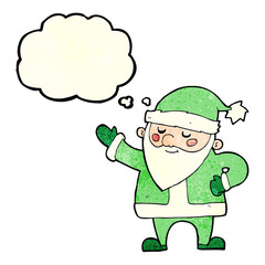 cartoon santa claus with thought bubble