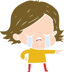 flat color style cartoon girl crying and pointing