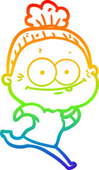 rainbow gradient line drawing cartoon happy old woman