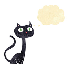 cartoon black cat with thought bubble