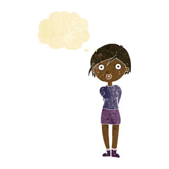 cartoon surprised girl with thought bubble