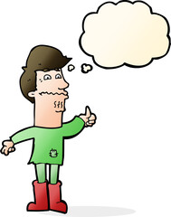 cartoon nervous man with thought bubble