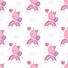 Seamless pattern with  snail girl on rainbow