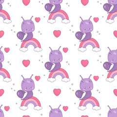 Seamless pattern with snail boy  on rainbow