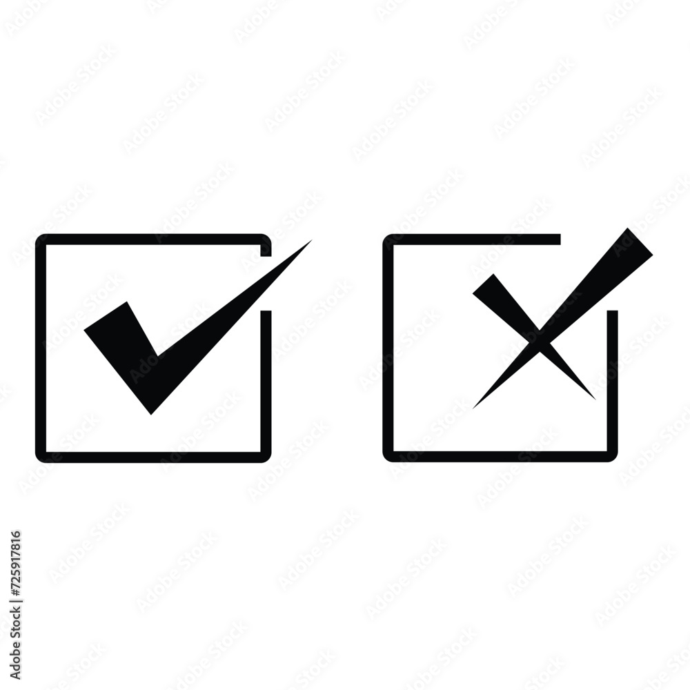 Poster tick and cross signs. black check mark on white background. simple marks graphic design. circle symb