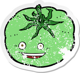 retro distressed sticker of a cartoon green tomato