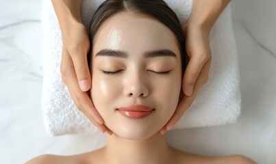 Beautiful young woman having a facial massage at the spa salon. Beauty treatment concept.