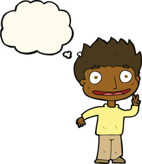 cartoon happy boy with thought bubble