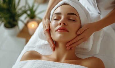 Beautiful young woman having a facial massage at the spa salon. Beauty treatment concept.