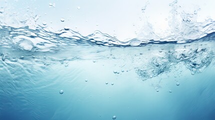 Underwater view with bubbles and a dynamic water surface. Clear and serene. Banner. Copy space. Concept of underwater world, tranquility, nature, delivery of clean water