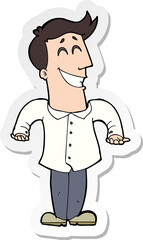 sticker of a cartoon man shrugging shoulders