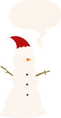 cartoon snowman and speech bubble in retro style