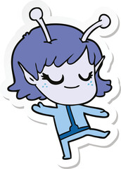 sticker of a smiling alien girl cartoon