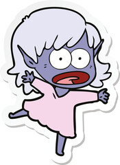 Obraz na płótnie Canvas sticker of a cartoon shocked elf girl