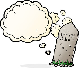 cartoon spooky grave with thought bubble