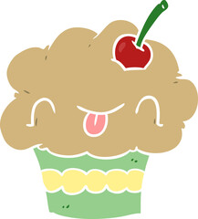 funny flat color style cartoon cupcake
