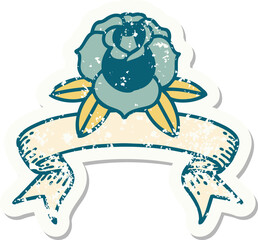grunge sticker with banner of a flower