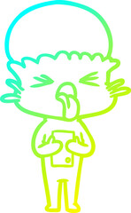 cold gradient line drawing disgusted cartoon alien