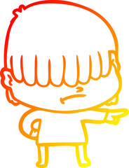 warm gradient line drawing cartoon boy with untidy hair