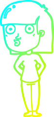 cold gradient line drawing cartoon woman staring