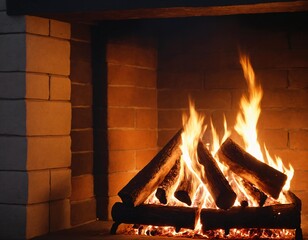 fireplace with burning logs, high-quality wallpapers