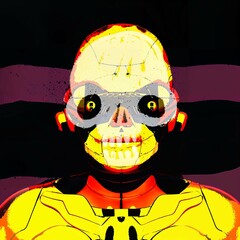 Abstract skull illustration in red and yellow 