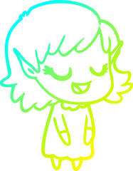 cold gradient line drawing happy cartoon elf girl