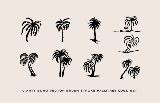ARTY BOHO PALMS  - Trendy 12 Brush strokes Palm tree Logo elements set
