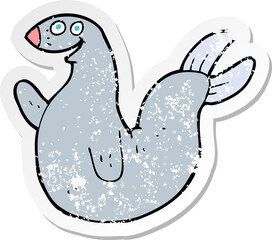 retro distressed sticker of a cartoon happy seal