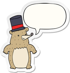 cartoon bear in top hat and speech bubble sticker