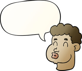 cartoon male face and speech bubble in smooth gradient style