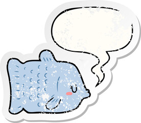 cartoon fish and speech bubble distressed sticker