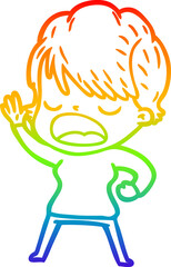 rainbow gradient line drawing cartoon woman talking