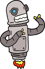 hand drawn doodle style cartoon flying robot