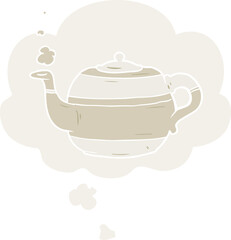 cartoon teapot and thought bubble in retro style