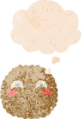 cartoon biscuit and thought bubble in retro textured style
