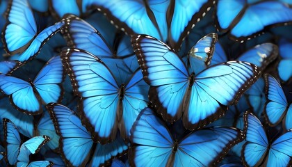 Blue and black morpho butterflies background 