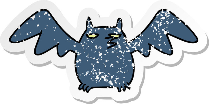 distressed sticker cartoon doodle of a night bat