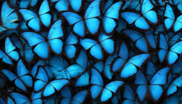 Multitude of black and blue butterflies 