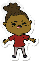 sticker of a cartoon angry woman