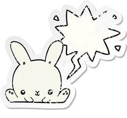 cartoon rabbit and speech bubble distressed sticker