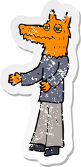 retro distressed sticker of a cartoon fox man
