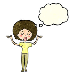 cartoon peaceful woman with thought bubble