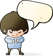 cartoon shy boy with speech bubble