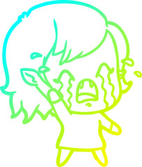 cold gradient line drawing cartoon crying vampire girl