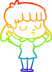 rainbow gradient line drawing cartoon indifferent woman
