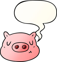 cartoon pig face and speech bubble in smooth gradient style