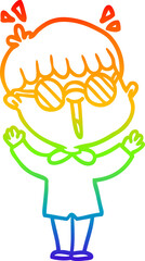 rainbow gradient line drawing cartoon boy wearing spectacles