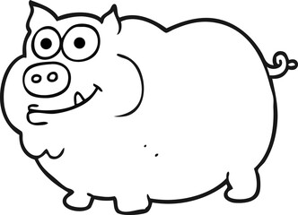 black and white cartoon pig
